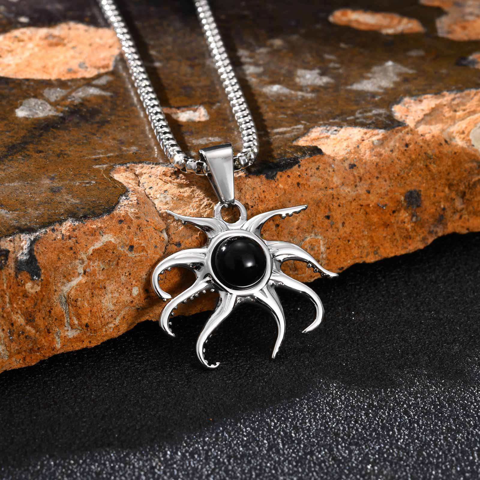 Stainless Steel Sun Shape Pendant Chain Necklace