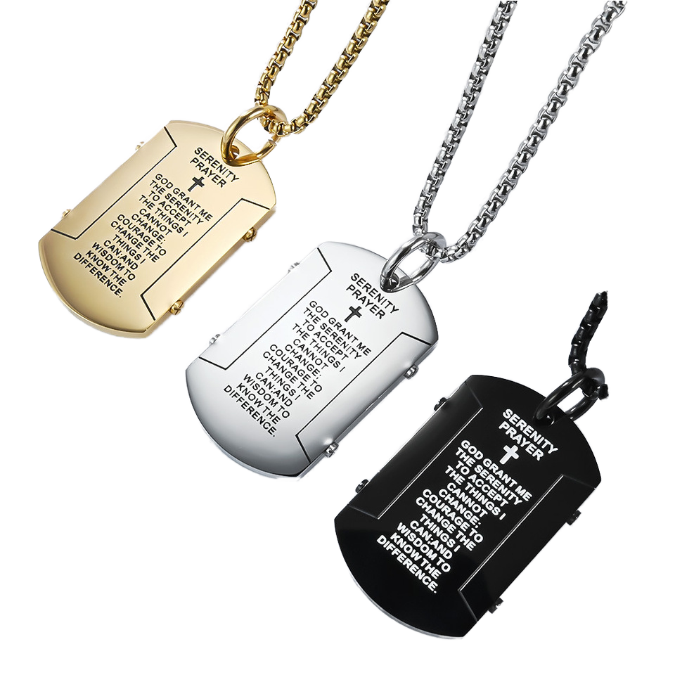 CROSS SERENITY PRAYER STAINLESS STEEL MILITARY TAG PENDANT